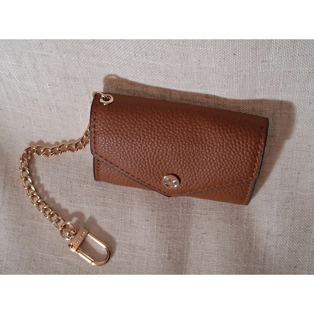 Anne Klein Cognac Brown Pebbled Card Case Mini Envelope Keychain Wallet